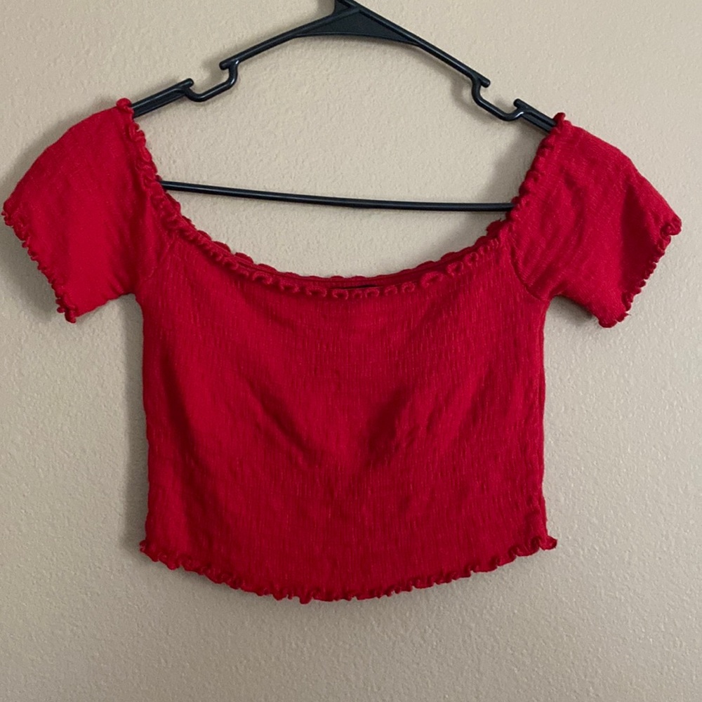 red off the shoulder top